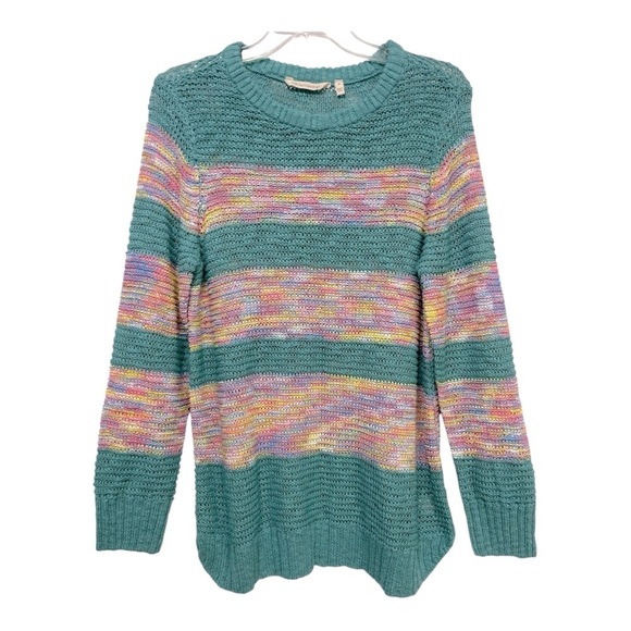 Soft Surroundings Womens
Serafina Sweater M Teal Stripe Open Knit - Picture 1 of 9